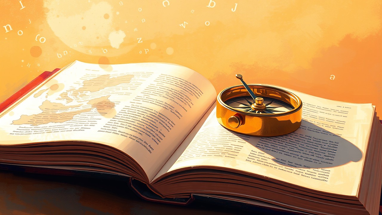 Graphic depicts a golden compass on an open book to illustrate precision in data annotation for building reliable generative AI models