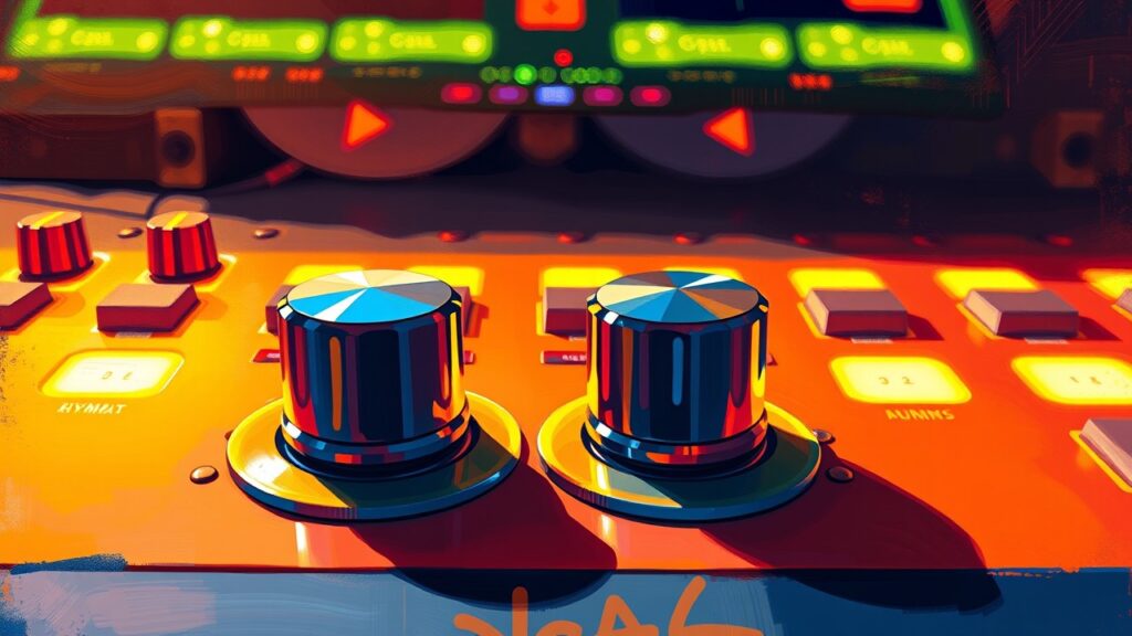 Graphic depicts two metallic knobs on a glowing console to illustrate feedback loops that enhance AI data quality with human expertise