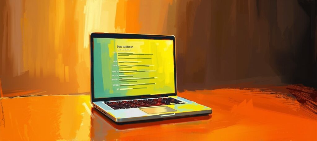 Graphic depicts a laptop open to a data validation task, indicating how Sigma AI’s human annotation supports truth validation in generative AI