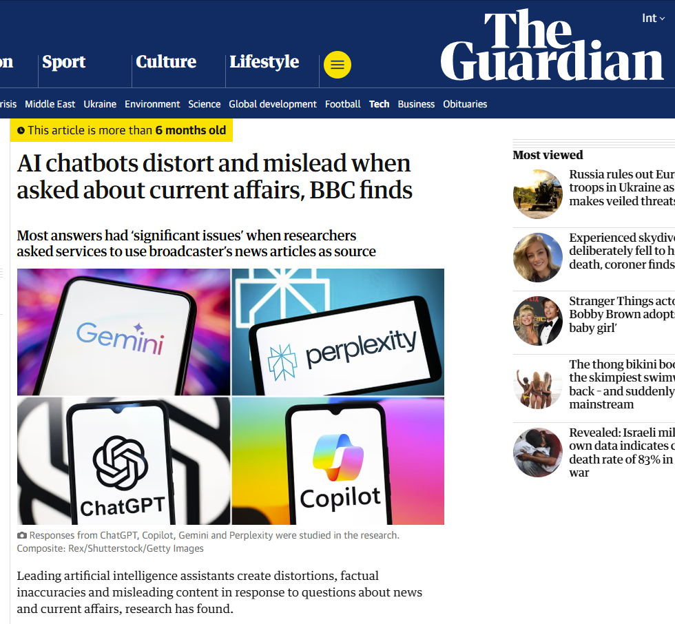The Guardian reports BBC findings that AI chatbots distort and mislead on current affairs — underscoring why teaching AI true understanding goes beyond surface-level accuracy.